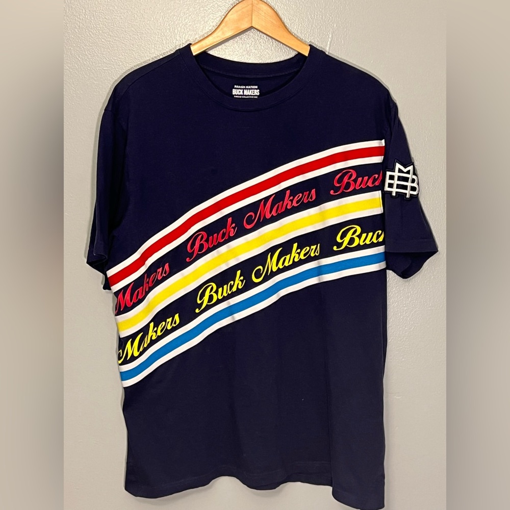 Buck Makers Embroidered Stripe Logo Tee Size XXL